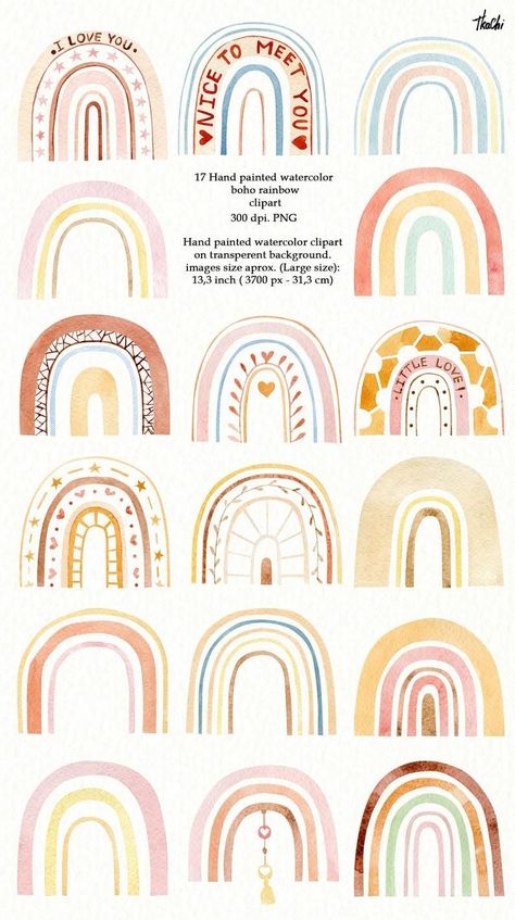 Color Palette Nursery, Brand Invitation, Boho Rainbow Wallpaper, Boho Rainbow Clipart, Rainbow Kids Room, Clipart Aesthetic, Rainbow Wallpaper Iphone, Boho Clipart, Stickers Packaging