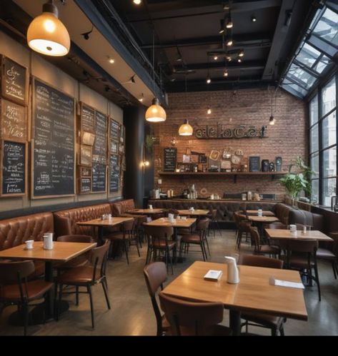 Coffee Shop Design Cozy, Coffee House Aesthetic, Coffee Shop Bookstore, Coffee Shop And Bar, Industrial Coffee Shop, Rustic Coffee Shop, Bistro Interior, Vintage Coffee Shops, Coffee House Design