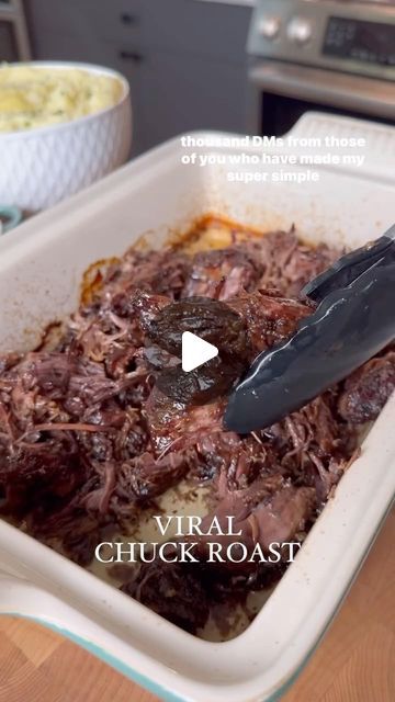 @eatinghealthytoday on Instagram: "Viral Chuck Roast 🥘  Recipe by @olivia.adriance  This viral chuck roast recipe has become a family staple for many, with its tender, flavorful meat and crispy ends. Great for weekly dinners that everyone, including kids, will love!  Ingredients: 1 boneless beef chuck roast (about 4 pounds) 2 teaspoons kosher sea salt 1 teaspoon black pepper  Instructions: 1. Preheat Oven: Preheat your oven to 325°F. 2. Season the Roast: Generously season both sides of the roast with salt and pepper. Place it in a large casserole dish or Dutch oven, cover with a lid or foil, and bake for 1 hour per pound of meat. 3. Shred the Meat: Remove the roast from the oven and increase the temperature to 425°F. Use two forks to shred the meat into large chunks. If it doesn’t pull ap Boneless Chuck Roast Recipes, Chuck Roast Recipe Oven, Beef Chuck Recipes, Roast In Dutch Oven, Boneless Beef Chuck Roast, Chuck Roast Recipe, Boneless Pork Roast, Crockpot Roast Recipes, Oven Cover