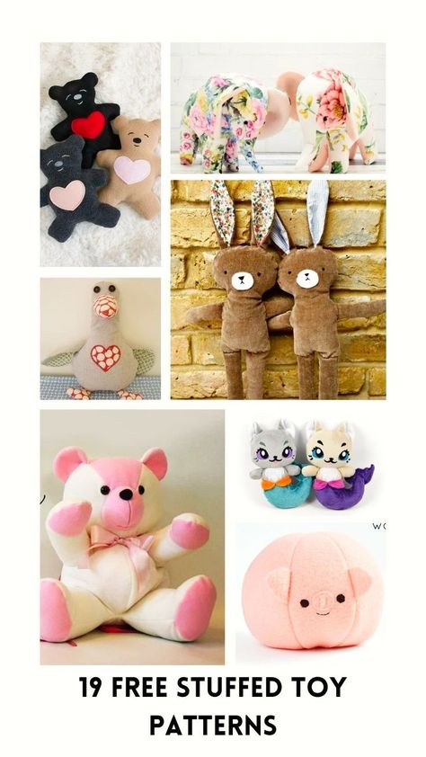 Looking for soft toy patterns ideas? Discover this collection of adorable and free toy patterns, perfect for sewing stuffed animals and gifts for kids! With options like a teddy bear sewing pattern, free bunny patterns printable, and even a dragon sewing pattern, you’ll find easy soft toys to make for all ages. These beginner sewing projects make great Christmas sewing projects or DIY soft toys for special occasions. Start creating amazing crafts and gifts with these fun fabric animal patterns! Making Stuffed Animals From Old Clothes, Cute Sewing Projects Stuffed Animals Easy, Soft Toy Making Ideas, Fabric Toy Patterns Free Sewing, Sewn Toys Patterns, Pattern For Stuffed Animals Free, Fabric Stuffed Animals Pattern, Free Stuffy Patterns Sewing, Sew Toys Patterns