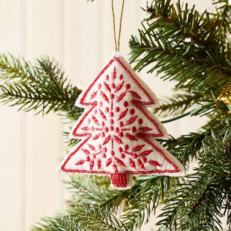 Felt Christmas Tree Ornament | West Elm Sewn Christmas Ornaments, Felt Ornaments Diy, Embroidered Christmas Ornaments, Diy Felt Christmas Ornaments, Handmade Felt Ornament, Modern Christmas Ornaments, Letter Ornaments, Felt Crafts Christmas, Felt Tree