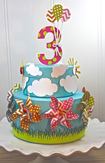 Empty Nest Crafter: Lil' Inker 3rd Birthday Celebration.  What an awesome 3d paper cake. Cake Paper Craft, Cake Slice Boxes, Rodjendanske Torte, Paper Cake Box, Cake Centerpieces, Bolo Minnie, Scalloped Border, Empty Nest, Awesome Cakes