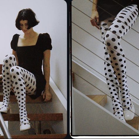 some inspo for the upcoming drop 🤍🎼 Polka Dot Aesthetic, Fun Tights, Funky Tights, Cool Tights, Dots Outfit, Tights Outfits, Polka Dot Tights, Dots Fashion, Cute Tights