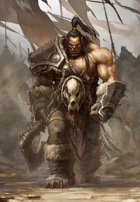 Warcraft Orc Art, Orc Chieftain, Grommash Hellscream, Warcraft Orc, Orc Warrior, Warcraft Characters, Creature Fantasy, Warcraft Art, Heroic Fantasy