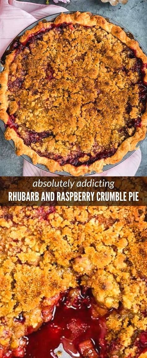 Rhubarb Raspberry Recipes, Raspberry Rhubarb Recipes, Strawberry Rhubarb Pie With Crumble Top, Raspberry Crumble Pie, Crumble Recipe Topping, Pie With Crumble Topping, Raspberry Rhubarb Pie, Rhubarb Crumble Pie, Rhubarb Crunch