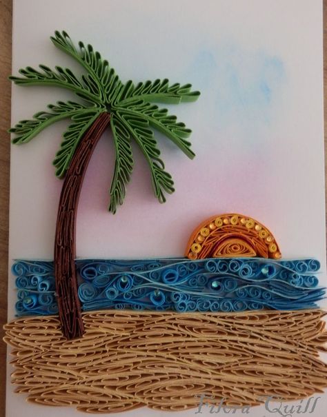 Quilled desert island birthday card, August 2021 Quiling Paper Art, Island Birthday, Paper Quilling Cards, Quilling Work, Paper Quilling Patterns, Quilled Paper Art, Paper Craft Diy Projects, Quilling Paper Craft, Paper Quilling Designs