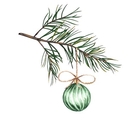 Vektor aquarell weihnachtsbaum zweig mit... | Premium Vector #Freepik #vector #christmas-tree-watercolor #illustration-weihnachten #christmas-tree-illustration #weihnachten-watercolor Watercolor Christmas Tree Branch, Christmas Foliage Illustration, Watercolor Art Winter, Ornament Watercolor, Christmas Tree Watercolor, Christmas Doodle, Christmas Tree Illustration, Tree Branch Ornaments, Art Pictures Ideas