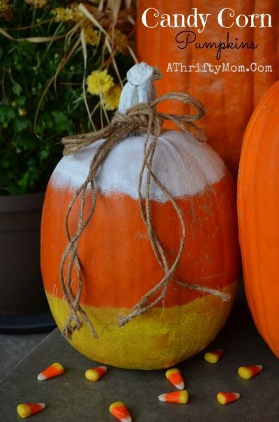 Candy Corn Pumpkin, easy way to decorate a pumpkin without carving it #PumpkinIdeas, Perfect for Kids, #Halloween, #CandyCorn Decorate A Pumpkin, Easy Pumpkin Decorating, Pumpkin Easy, Candy Corn Pumpkin, Harvest Thyme, Pumkin Decoration, Centrepiece Ideas, Patch Party, Creative Pumpkin Decorating