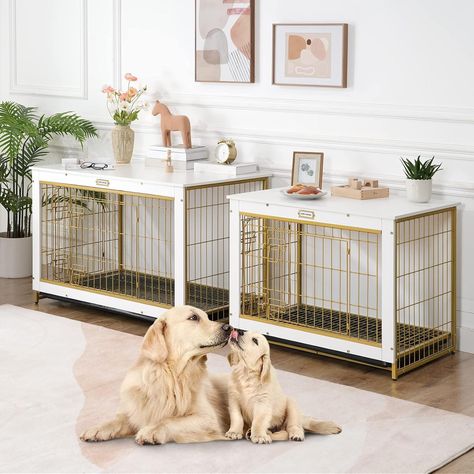 Furniture-Style Dog Crate: Stylish, sturdy, chew-resistant. Spacious for medium to large dogs (up to 60 lbs). Protective bottom, easy-to-clean pull-out tray. Multi-functional design as an end table. Creates a cozy retreat for your pet when you're not around, enhancing your home decor. Large Dog Kennel, Indoor Dog Kennel, Dog Spaces, Crate Ideas, Doors Modern, Dog Crate Furniture, Dog Cage, Cute Furniture, Kitchen Wall Lights