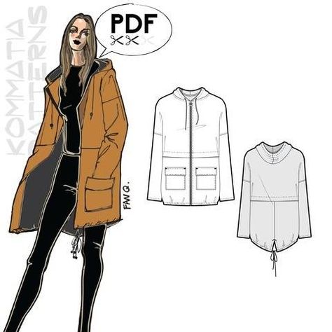 J006 Hooded parka jacket - PDF sewing pattern at Makerist Fabric Basket Tutorial, Hooded Parka, Sewing Projects For Beginners, Jacket Pattern, Sewing For Beginners, Parka Jacket, Mode Inspiration, Pdf Sewing Patterns, Sewing Inspiration