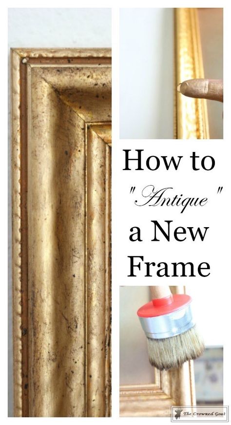 How to Antique a Gold Picture Frame – Today, I want to share with you how to “antique” a new gold picture frame and bonus it’s super easy! Here’s a look at how you can give a bit of patina to your favorite store bought frames too… Gold Painted Furniture, Gold Pictures, Painting Mirror Frames, Ideas For Painting, Painting Mirror, Painted Picture Frames, Mirror Frame Diy, Gold Framed Mirror, Gold Picture Frame