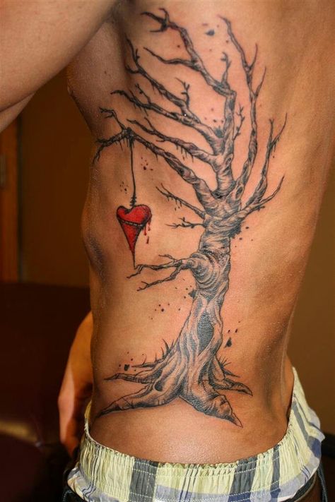 Mens Side Tattoos, Side Stomach Tattoos, Rib Tattoos For Guys, Tree Tattoo Men, Cage Tattoos, Petit Tattoo, Ribcage Tattoo, Inspired Tattoos, Tree Tattoo Designs