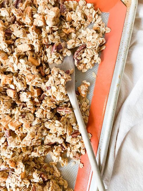 This Spiced Apple Pecan Granola has all the autumn flavors you love. It's full of apple pieces, pecans, and warm spices. Perfect atop yogurt or oatmeal! This spiced apple pecan granola is reminiscent of the flavors of apple pie and it is oh so good! Enjoy this granola with milk or yogurt for a fall-inspired breakfast that's perfect with warm coffee or tea.Here is what's in this Spiced Apple Granola Old-Fashioned Rolled Oats: Old-fashioned rolled oats are the oats of choice most of… Granola With Milk, Dried Apple Rings, Apple Granola, Maple Pecan Granola, Pecan Granola, Pumpkin Spice Granola, Granola Clusters, Cheesy Mac And Cheese, Cheese Pumpkin