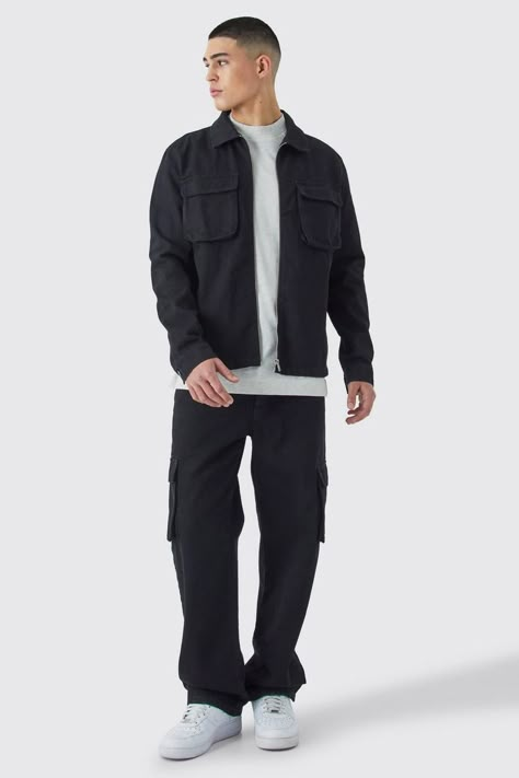 Twill Cargo Shirt Jacket & Pants Plus Size Joggers, Gym Jacket, Shirt And Shorts Set, Going Out Trousers, Going Out Shirts, Gym Hoodie, Party Mode, Cargo Pants Outfit, Tall Hoodies