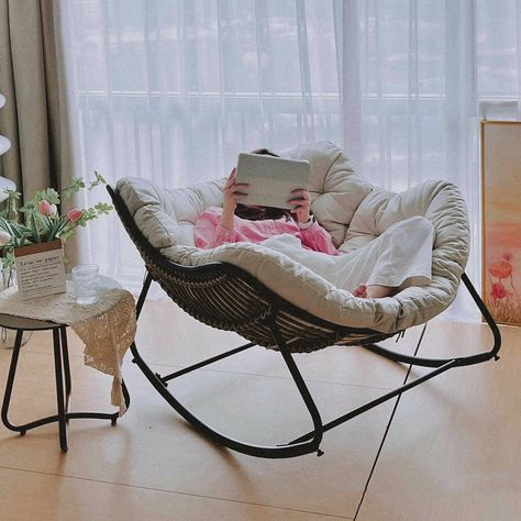 Terracotta Cozy Rocking Lounge Chair, Indoor Relaxing Egg Chair; Outdo – Ausique Decor Comfiest Reading Chair, Egg Chair Reading Corner, Comfy Aesthetic Chairs, Cosy Reading Chair, Comfy Kitchen Chairs, Cozy Egg Chair Corner, Round Chair Living Room, Rocking Chair Aesthetic, Reading Nook Small Space