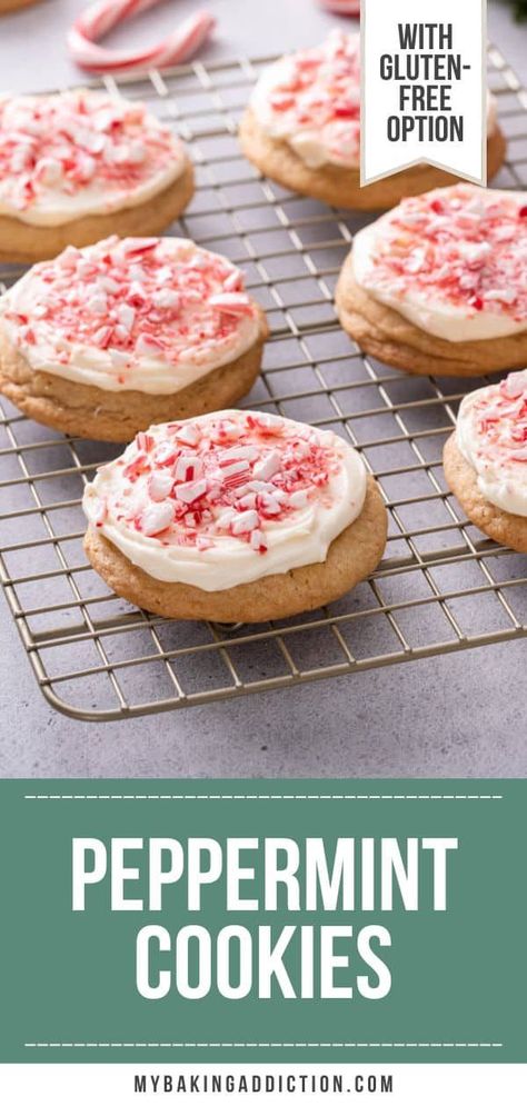 Soft and chewy peppermint cookies that can be made with all-purpose or gluten-free flour. Top them with cream cheese frosting or a peppermint ganache! Peppermint Ganache, Peppermint Cookie Recipe, Sour Cream Cookies, Delicious Cookies Homemade, Gluten Free Baking Mix, Chocolate Ganache Recipe, Chocolate Peppermint Cookies, Ganache Recipe, Cookie Recipes Homemade