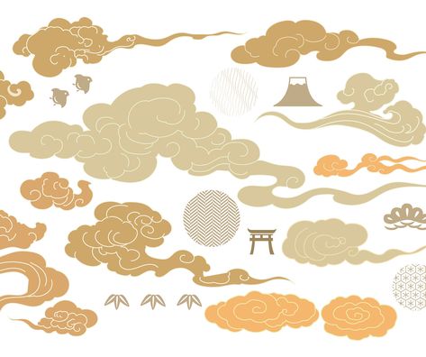 Cloud Japanese, Cloud Symbol, Bamboo Door, Carillons Diy, Minimal Background, Cloud Illustration, Chinese Pattern, Cloud Art, Japon Illustration