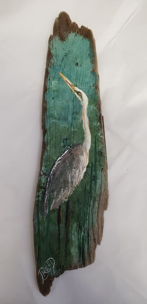 Paintings On Driftwood, Paint On Driftwood, Painting On Driftwood Ideas, Palm Frond Art Paintings, Painted Driftwood Art, Painted Driftwood Ideas, Louisiana Art Paintings, Painting On Wooden Planks, Driftwood Paintings