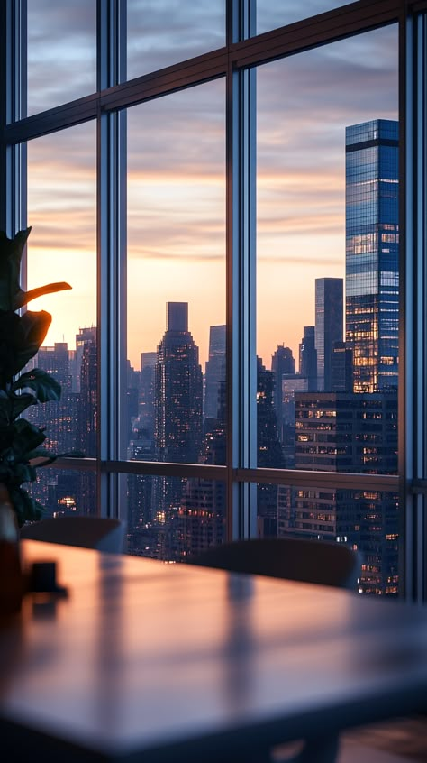 Skyline Views High-Rise Apartment with Floor-to-Ceiling Windows View From High Building Aesthetic, Attitudinal Psyche, American Sunset, Adriana Locke, Window Structure, Building Aesthetic, High Rise Apartments, High Building, Fit Board