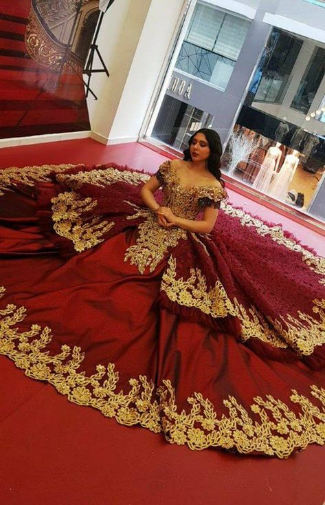 Quince Charro Dresses, Maroon Quinceanera Dresses, Red And Gold Quinceanera Dresses, Red Quince Dress, Burgundy Quinceanera Dresses, Quinceanera Dresses Red, Vestido Charro, Quinceanera Dresses Gold, Mexican Quinceanera Dresses