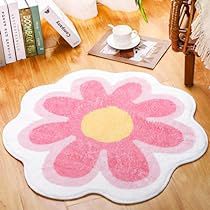 Abstract Tufted Rug, Cute Rug Ideas, Cute Small Rugs, Pink Rug Aesthetic, Cute Rug Tufting Ideas, Aesthetic Room Decor Pink, Daisy Rug, Aesthetic Rugs, Flower Bathroom