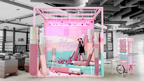 Wardah Lips Cream Booth on Behance Fabric Booth Design, Booth Design Beauty, Beauty Exhibition Booth Design, Cosmetic Booth Design, Beauty Booth Design, Exhibition Booth Design Ideas Creative, Creative Booth Design, Interactive Booth, Tradeshow Booth Ideas