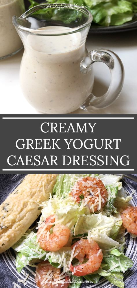 Greek Yogurt Dressing Recipes, Dressing With Greek Yogurt, Yogurt Caesar Dressing, Greek Yogurt Salad Dressing, Ceasar Dressing, Chicken Caesar Pasta, Caesar Dressing Recipe, Caesar Pasta Salad, Greek Yogurt Dressing