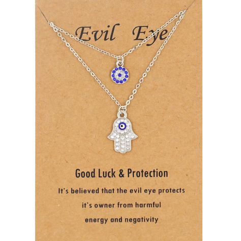 PRICES MAY VARY. The design of "evil eye"is inspired by the traditional Amulet of the Middle East, which represents the guardian. It is also known as the eye of Turkey, which means to protect and keep the bad things out. It is said that the evil eye can absorb the evil and jealousy of outsiders. 2pcs Necklace Set - One evil eye necklaces and one hamsa necklace, that can be worn individually or be layers. Adjustable Size - The evil eye necklace has 16.5''chain +2''extention chain, and the hamsa n Hamsa Symbol, Evil Eye Hand, Best Gift For Wife, Protection Jewelry, Hand Pendant, Bracelets With Meaning, Turkish Evil Eye, Dainty Choker, Hamsa Necklace