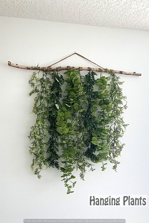 Unique Home Hanging Plants Ideas for Indoor Garden Design | Plants Hanging | Decoration Ideas Massage Room With Plants, Hanging Ivy Wall, Fake Plant Wall Bedroom, Diy Faux Plant Wall, How To Hang Vines On Walls, Hanging Greenery Wall Decor, Green Wall Diy, Diy Vine Wall, Fake Greenery Wall