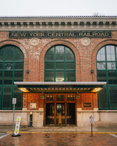 Poughkeepsie Train Station architecture, Poughkeepsie, New York Train Station Doors, Train Station Entrance, Beautiful Train Station, Nyc Train Station Aesthetic, New York Train Station, Central Station New York, Grand Central Station New York, Poughkeepsie New York, Train Station Architecture