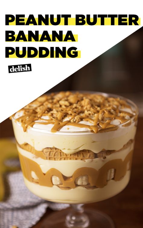 Peanut Butter Banana Pudding, Pudding Trifle, Banana Pudding Trifle, Trifle Pudding, Trifle Desserts, Trifle Recipe, Peanut Butter Lovers, Peanut Butter Recipes, Köstliche Desserts