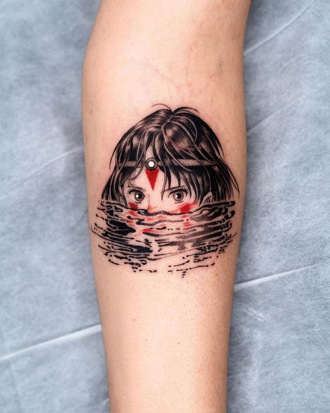 Anime Tattoo Ideas: How to Choose the Perfect Tattoo for Yourself Princess Mononoke Tattoo, Tatuaje Studio Ghibli, Anime Tattoo Ideas, Studio Ghibli Tattoo, 16 Tattoo, Ghibli Tattoo, Band Tattoo Designs, One Piece Tattoos, Perfect Tattoo