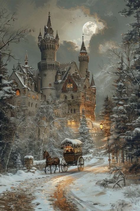 Beautiful Winter Pictures, Štědrý Den, Castle Painting, Castle Art, Gifts For Boyfriend, Fantasy House, Fantasy Castle, Fantasy Places, Winter Scenery