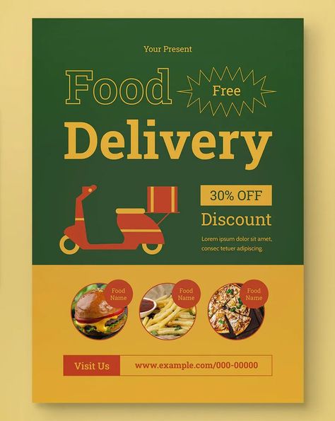 Delivery Flyer Design, Advertising Flyers, Food Promotion, Graphic Design Brochure, Food Advertising, Food Names, Promotional Design, Flyer Design Templates, Business Promotion