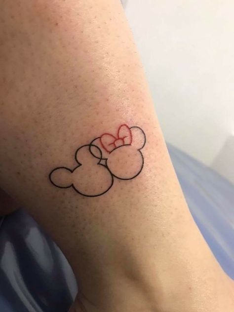 Mickey And Minnie Outline Tattoo, Small Mickey Mouse Tattoo Simple, Disney Tattoos Mickey, Minnie Mouse Tattoo, Cute Disney Tattoos, Minnie Y Daisy, Mickey And Minnie Tattoos, Minnie Tattoo, Cartoon Tattoo Ideas