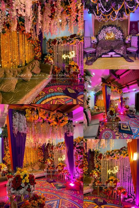 Personalized Touches For Your Intimate Mayoun Celebrations | Intimate Wedding Home Decor | Qabool Hai Theme | Home Decor | Wedding Designers & Planners | Floral Area Decor | Indoor Setup | Stage Decor | A2z Events Solutions Mendhi Setup, Mehndi Set Up, Mehndi Event Aesthetic, Pakistani Wedding Traditions, Mehndi Setup Decor, Mehndi Night Decoration, Mehndi Event Decoration, Mendi Stage Decor, Dholki Setup