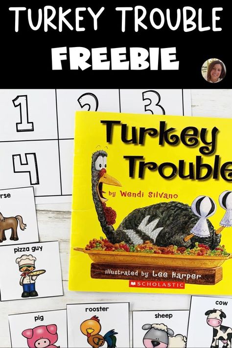 Turkey Trouble FREEBIE! Practice sequencing this November using the hilarious book Turkey Trouble! Great for lower elementary and special education classrooms! #specialeducation Turkey Rhymes Preschool, Turkey Small Group Activities Preschool, Turkey Trouble Preschool Activities, Turkey Trouble Book Activities Free, Turkey Trouble Activities, Special Ed Classroom, Turkey Trouble, Book Turkey, Turkey Facts