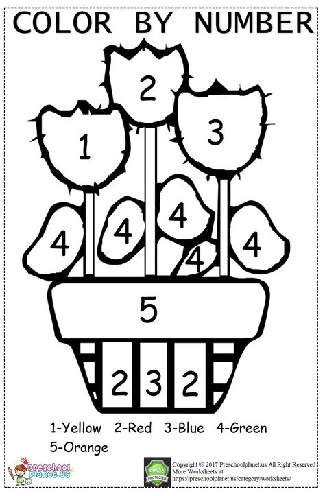 Color By Numbers Preschool, Easy Color By Number For Preschool, April Crafts For Kindergarten, Flower Worksheets Preschool, Easy Color By Number, Color By Number Preschool, Number Worksheets For Preschool, Flower Worksheet, Coloring Worksheets For Kindergarten