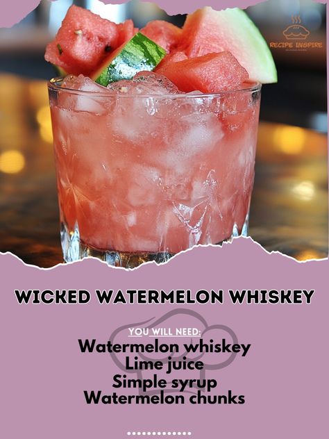 🍉 "Try the Wicked Watermelon Whiskey—a daring blend of juicy watermelon and bold whiskey that’s perfect for your Halloween revelry! 🍉🔥 #WickedWatermelonWhiskey #SpookySips" Wicked Watermelon Whiskey Ingredients: Watermelon whiskey (2 oz) Lime juice (1/2 oz) Simple syrup (1/2 oz) Watermelon chunks (for garnish) Ice (as needed) Instructions: In a shaker, combine watermelon whiskey, lime juice, and simple syrup with ice. Shake well and strain into a glass over ice. Garnish with watermelon ch... Halloween Drinks Alcohol Whiskey, Low Sugar Drinks, Creative Drinks, Diy Medicine, Halloween Drinks Alcohol, Bartender Drinks, Special Drinks, Halloween Foods, Liquor Recipes