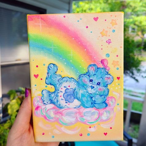 4,099 Me gusta, 58 comentarios - Shelby DeGarmo (@shelbyj_art) en Instagram: "Hello!! Im just popping in here to show u this precious little grumpy bear I recently finished…" Grumpy Bear, Bear Paintings, Hippie Painting, Cute Canvas Paintings, Canvas Painting Designs, Cute Paintings, Diy Canvas Art Painting, Mini Canvas Art, Art Inspiration Painting