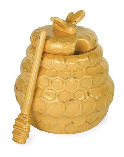 Amazon.com: Boston International JC17148 Ceramic Honey Pot & Dipper 4 x 5.25-Inch Honeycomb: Gateway Ceramic Honey Pot, Teapot Cookies, Bee Shop, Honey Dipper, Honey Tea, Yellow Ceramics, Honeycomb Design, Bee Decor, Gold Ceramic