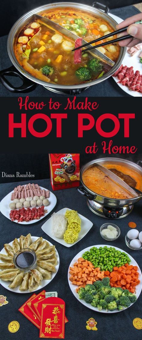 How to Make Chinese Hot Pot at Home - Create a new tradition with this Asian Hot Pot Recipe. It's fun and easy to make and everyone can enjoy their favorite ingredients. (ad) #ChineseNewYear #HotPot #recipe #soup #Asian #dinner #DianaRambles Hotpot At Home, Asian Hot Pot Recipe, Hot Pot At Home, Hotpot Recipe, Hot Pot Recipes, Chinese Hot Pot, Soup Asian, Hot Pot Recipe, Asian Dinner