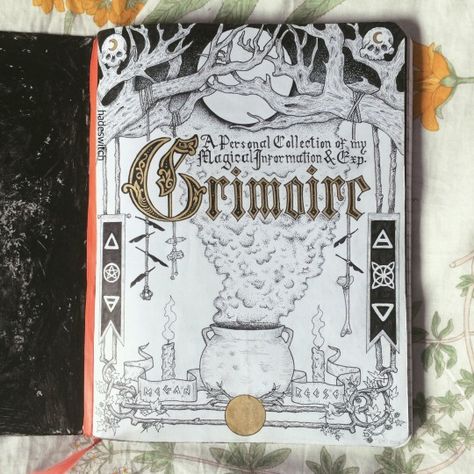 My grimoire title page + details ft. a cauldron, some candles, skulls, some witches’ ladders, and more! Took me days of work but it was well worth the effort. Grimoire Book, Eclectic Witch, Book Of Shadow, Witching Hour, Wicca Witchcraft, Witch Books, Baby Witch, Witch Magic, Bullet Journal Art