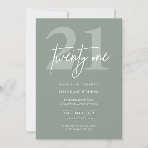 $2.8 | Minimalist Modern sage 21st Birthday Party - classic invitation, minimalist invitation, elegant modern simple, birthday invitation, modern, happy birthday, 21st, twenty one, olive sage green, sage birthday invitation Modern Happy Birthday, Sage Birthday, Simple Birthday Invitation, Sage Background, Olive Sage Green, Modern Birthday Party, 80th Birthday Invitations, Minimalist Invitation, Green Invitations