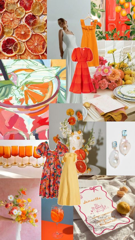 Colorful, bright, playful, summer wedding color theme, color story, color palette Aperol Spritz Wedding, 26th Birthday, Summer Wedding Colors, Wedding Palette, Wedding Theme Colors, Theme Color, Color Story, Wedding Color Palette, Wedding Cocktails