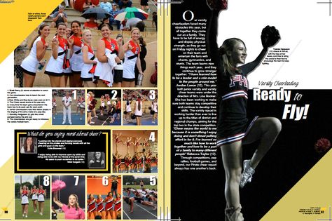 Cheer spread with dominant cut out- 2016 Pasco High School Yearbook Yearbook Spread Ideas, Yearbook Sports Spreads, Yearbook Page Ideas, Yearbook Mods, Yearbook Staff, Animals Quotes, Magazine Layout Inspiration, Yearbook Spreads, Yearbook Layouts