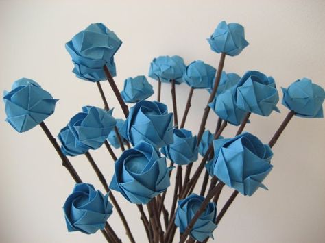 Blue Origami Roses Origami Roses, Blue Origami, Origami Bouquet, Origami Rose, Color Celeste, Blue Rose, Origami, Dream Wedding, Roses