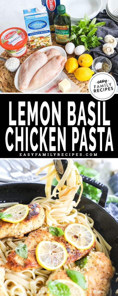 Lemon Basil Chicken Lemon Basil Sauce For Chicken, Lemon Basil Chicken Pasta, Lemon Basil Recipes, Lemon Chicken Pasta Recipes, Lemon Basil Butter, Basil Chicken Pasta, Chicken Basil Recipes, Chicken Pasta Dinner, Lemon Basil Pasta