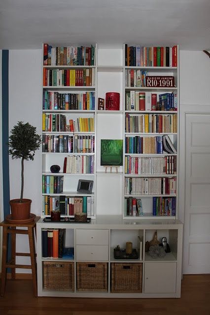 IKEA Hack- love this website! Combine IKEA items to make cool built- ins or furniture pieces. White Shelving Unit, Ikea Expedit, Bookcase With Glass Doors, Boho Space, Ikea Billy, Ikea Besta, Ikea Hackers, Kallax Ikea, Ikea Storage