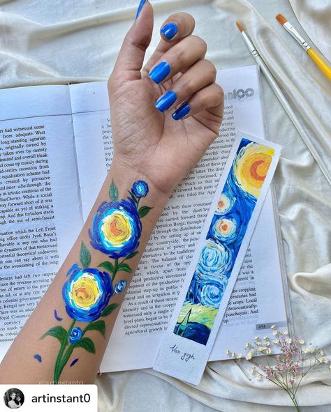 Amazing Starry Nights ✨🌙💙 (@amazingstarrynights) • Fotos y vídeos de Instagram Van Gogh Tattoo, Craft Stick Projects, Face Art Painting, Distortion Art, Arm Painting, Leg Painting, Skin Paint, Starry Night Painting, Arte Van Gogh